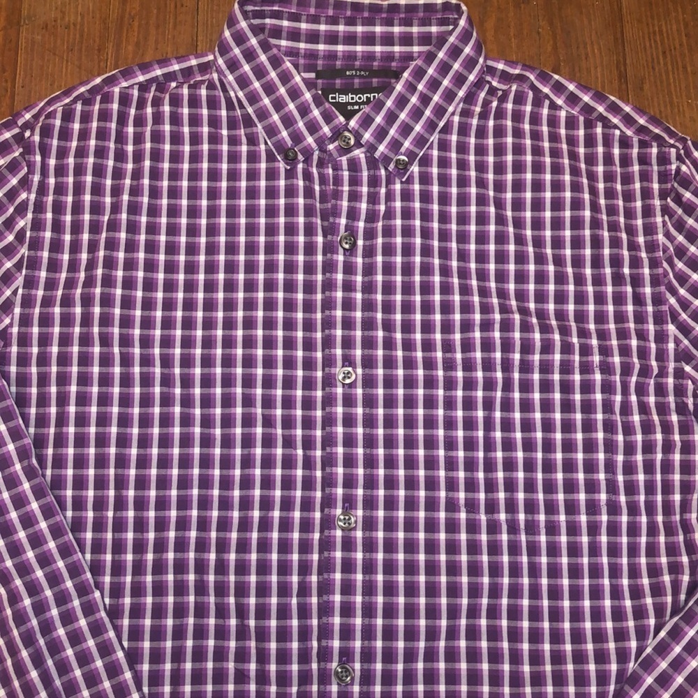 Claiborne slim fit purple plaid shirt Large